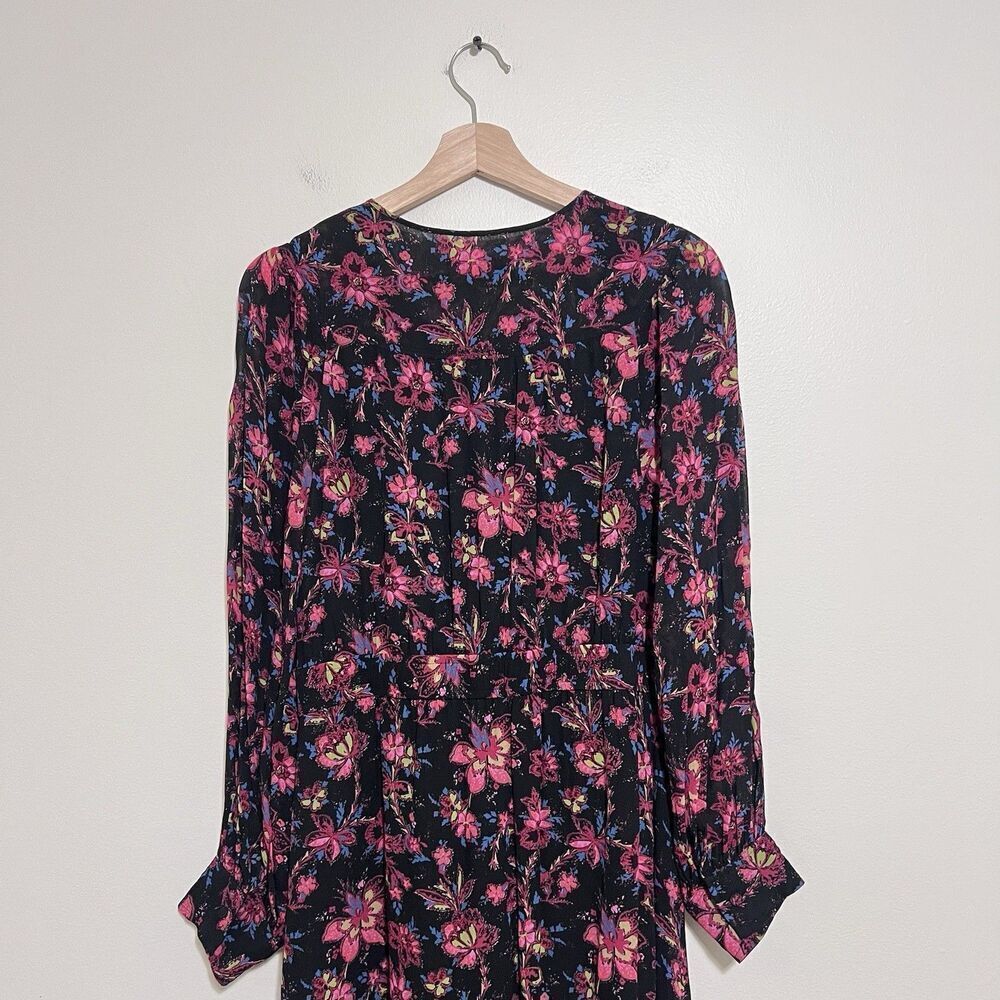 Derek Lam 10 Crosby Tracy Floral Chiffon Midi Dress Size 10 Black Pink - Picture 8 of 13